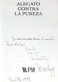 Dedicatoria de José Luis Ortiz Nuevo en un ejemplar de su libro 