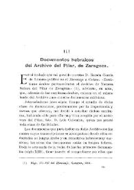 Documentos hebraicos del Archivo del Pilar, de Zaragoza