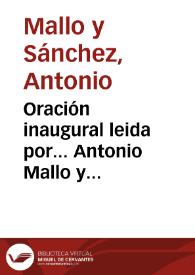Oración inaugural leida por... Antonio Mallo y Sánchez... en el acto solemne de la apertura del curso de 1865 á 1866 en la Universidad de Granada