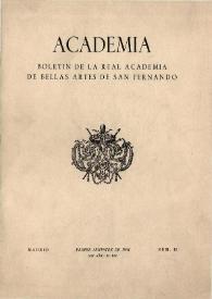 Academia : Boletín de la Real Academia de Bellas Artes de San Fernando. Primer semestre 1964. Número 18. Preliminares e índice