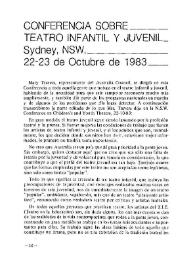 Conferencia sobre Teatro Infantil y Juvenil en Sidney, NSW, 22-23 de octubre de 1983