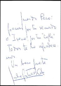 Tarjeta de Julia Gutiérrez Caba a Francisco Rabal. Julio 1995