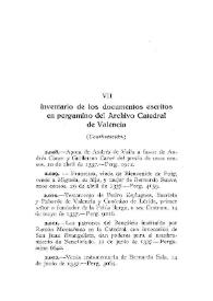 Inventario de los documentos escritos en pergamino del Archivo Catedral de Valencia [III] (Continuación)