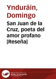 San Juan de la Cruz, poeta del amor profano [Reseña]