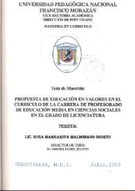 Propuesta de educación en valores en el currículo de la carrera de profesorado de educación media en Ciencias Sociales en el grado de licenciatura
