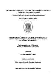 La participación comunitaria en la gestión de las escuelas Proheco (2006). El caso del municipio de Teupasentí, El Paraíso