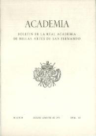 Academia: Boletín de la Real Academia de Bellas Artes de San Fernando. Segundo semestre 1975. Núm. 41. Preliminares e índice
