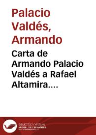 Carta de Armando Palacio Valdés a Rafael Altamira. Oviedo, 9 de diciembre de 1889