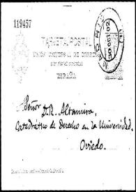 Tarjeta postal de G. a Rafael Altamira. [Madrid], 29 de octubre de 1902