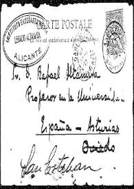 Tarjeta postal de  Álvaro a Rafael Altamira. 2 de septiembre de 1903