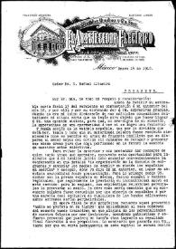 Carta de Custodio Llanos a Rafael Altamira. México, 14 de enero de 1910
