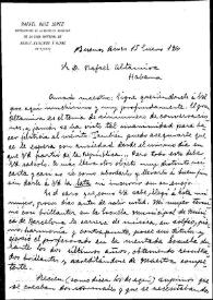 Carta de Rafael Ruiz López a Rafael Altamira. Buenos Aires, 15 de enero de 1910