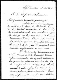 Carta de Manuel [ilegible] a Rafael Altamira. [S.l.], 18 de septiembre de 1909
