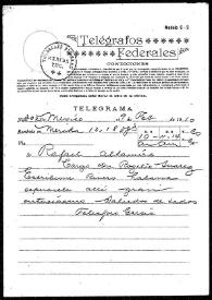 Telegrama de Telesforo García a Rafael Altamira. México, 9 de febrero de 1910