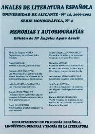 Anales de Literatura Española. Núm. 14, 2001