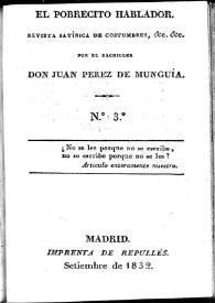 El Pobrecito Hablador : revista satírica de costumbres. Núm. 3 septiembre de 1832