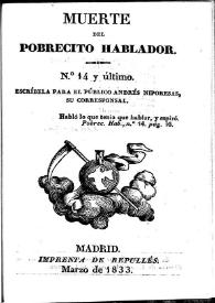 El Pobrecito Hablador : revista satírica de costumbres. Núm. 14 marzo de 1833