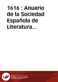 1616 : Anuario de la Sociedad Española de Literatura General y Comparada. Anuario III, 1980