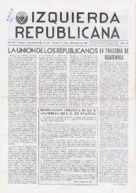 Izquierda Republicana : Publicación Mensual. Órgano De Izquierda Republicana En El Exilio. Núm. 91, junio-julio-agosto de 1953