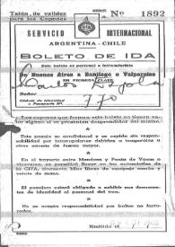 Boleto de ida de Carlos Esplá de Buenos Aires a Santiago o Valparaíso, emitido el 30 de octubre de 1940