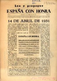 España con Honra.  Año I, número 5, 14 de abril de 1942