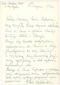 Carta dirigida a Waclaw Ledmicki. Los Ángeles (California), 18-08-1942