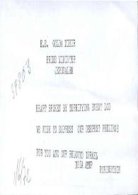 Telegrama dirigido a Golda Meir, (Ministra de Asuntos Exteriores de Israel), 01-06-1972