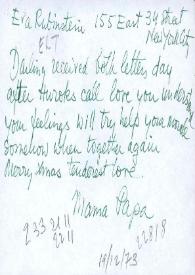 Carta dirigida a Eva Rubinstein, 19-12-1973