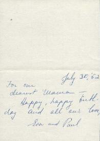 Carta dirigida a Aniela Rubinstein. Beverly Hills, California (Estados Unidos), 30-07-1952