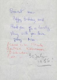 Carta dirigida a Aniela Rubinstein. Londres (Inglaterra), 30-07-1956
