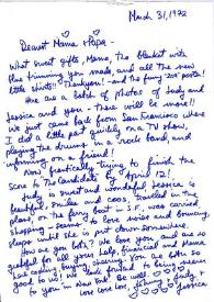Carta dirigida a Aniela y Arthur Rubinstein. Los Angeles, California (Estados Unidos), 31-03-1972