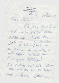 Carta dirigida a Arthur Rubinstein. Hastings-on-Huston (Nueva York), 07-10-1954