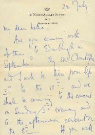 Carta dirigida a Aniela Rubinstein. Londres (Inglaterra), 22-07-1954