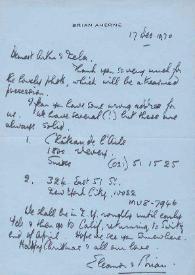 Carta dirigida a Aniela y Arthur Rubinstein, 17-12-1970