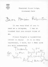 Carta dirigida a Arthur Rubinstein. Londres (Inglaterra), 23-09-1962