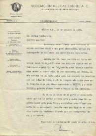 Carta dirigida a Arthur Rubinstein. Mexico, 21-10-1950