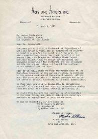 Carta dirigida a Arthur Rubinstein. Beverly Hills, California (Estados Unidos), 01-10-1947