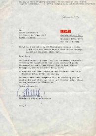 Carta dirigida a Arthur Rubinstein. Roma (Italia), 13-12-1971