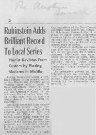 Rubinstein Adds Brilliant Record To Local Series : Pianist Deviates From Custom by Placing Moderns in Middle