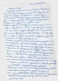 Carta dirigida a Aniela Rubinstein. Varsovia (Polonia), 18-09-1981