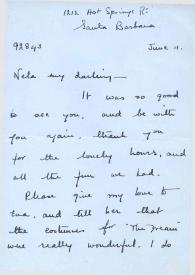 Carta dirigida a  Aniela Rubinstein. Santa Bárbara (California), 11-06-1953
