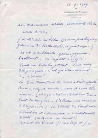 Carta dirigida a Aniela y Arthur Rubinstein. París (Francia), 26-09-1969