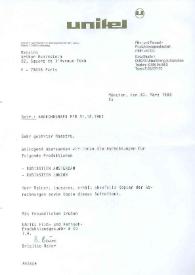 Carta dirigida a Arthur Rubinstein. Munich (Alemania), 30-03-1983