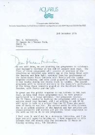 Carta dirigida a Aniela Rubinstein. Londres (Inglaterra), 02-12-1976