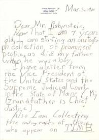 Carta dirigida a Arthur Rubinstein. Middlebury (Vermont), 03-03-1966