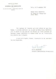 Carta dirigida a Aniela Rubinstein. París (Francia), 15-09-1987