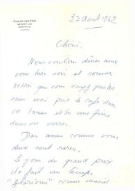 Carta dirigida a Aniela Rubinstein. Blonville (Francia), 27-08-1962