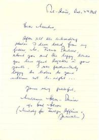 Carta dirigida a Arthur Rubinstein. Tel Aviv (Israel), 04-10-1958