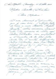 Carta dirigida a Aniela Rubinstein.  San Martin (Peru), 15-10-1977