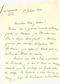 Carta dirigida a Aniela y Arthur Rubinstein. Barcelona (España), 01-02-1968